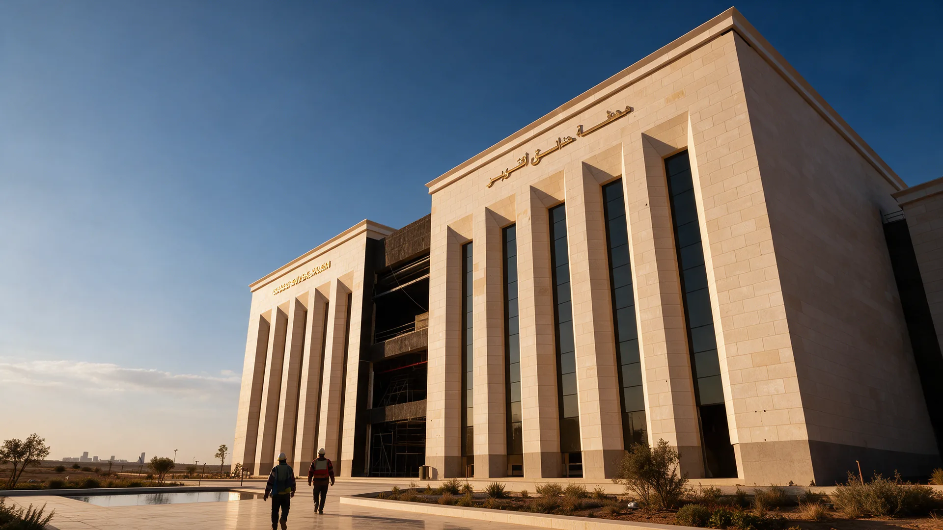 Hadayek October Metro Station at golden hour — the elevation used to preview MarmoFiber finishes