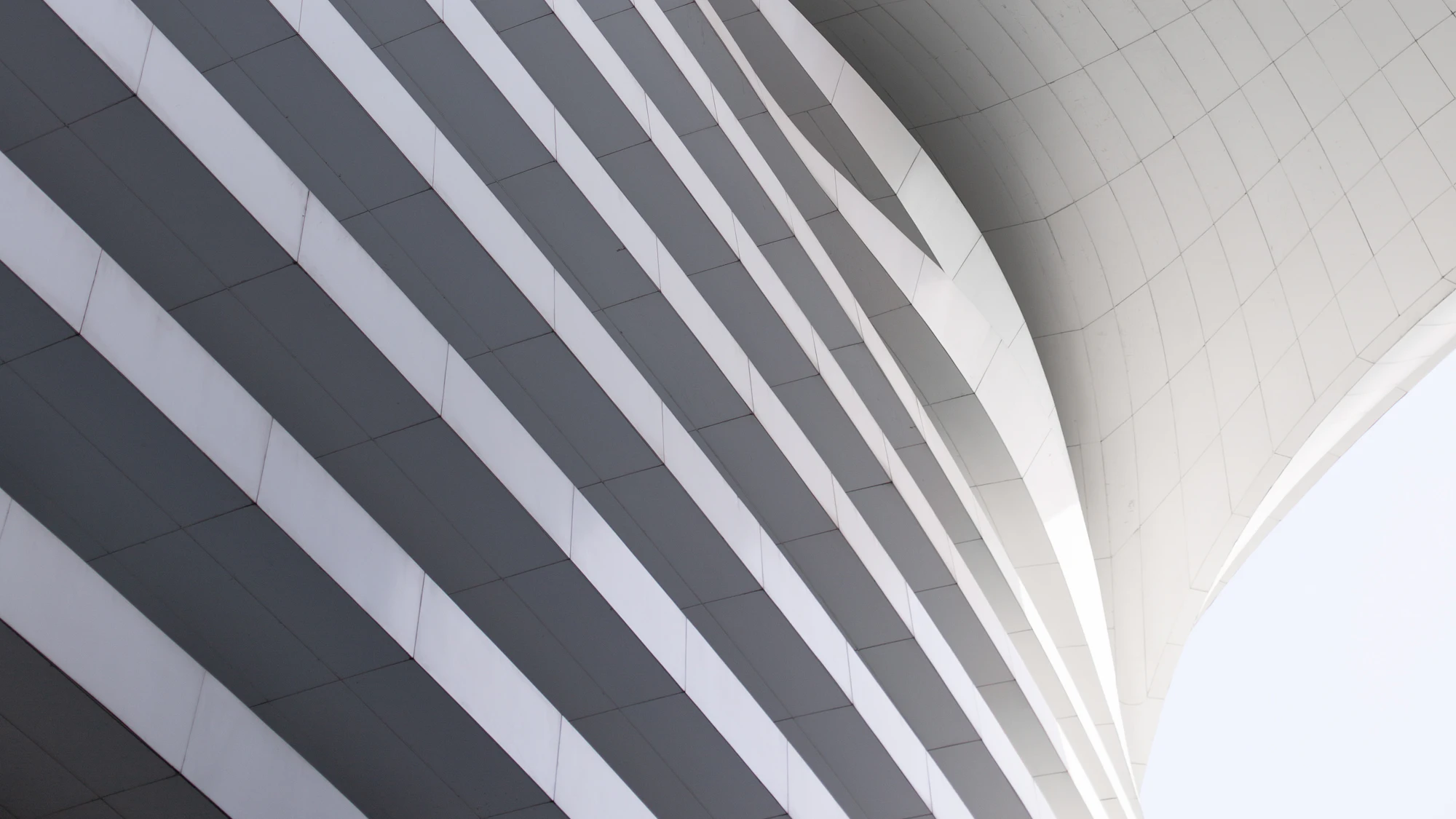 Layered curved architectural planes in white and shadow